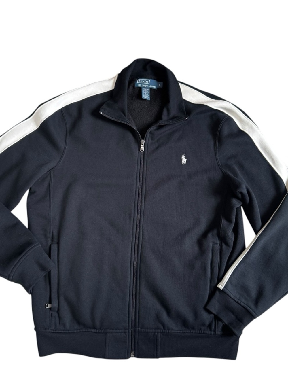 Polo Ralph Lauren Black Full Zip Long Sleeve Track Jacket Sweatshirt Men's L